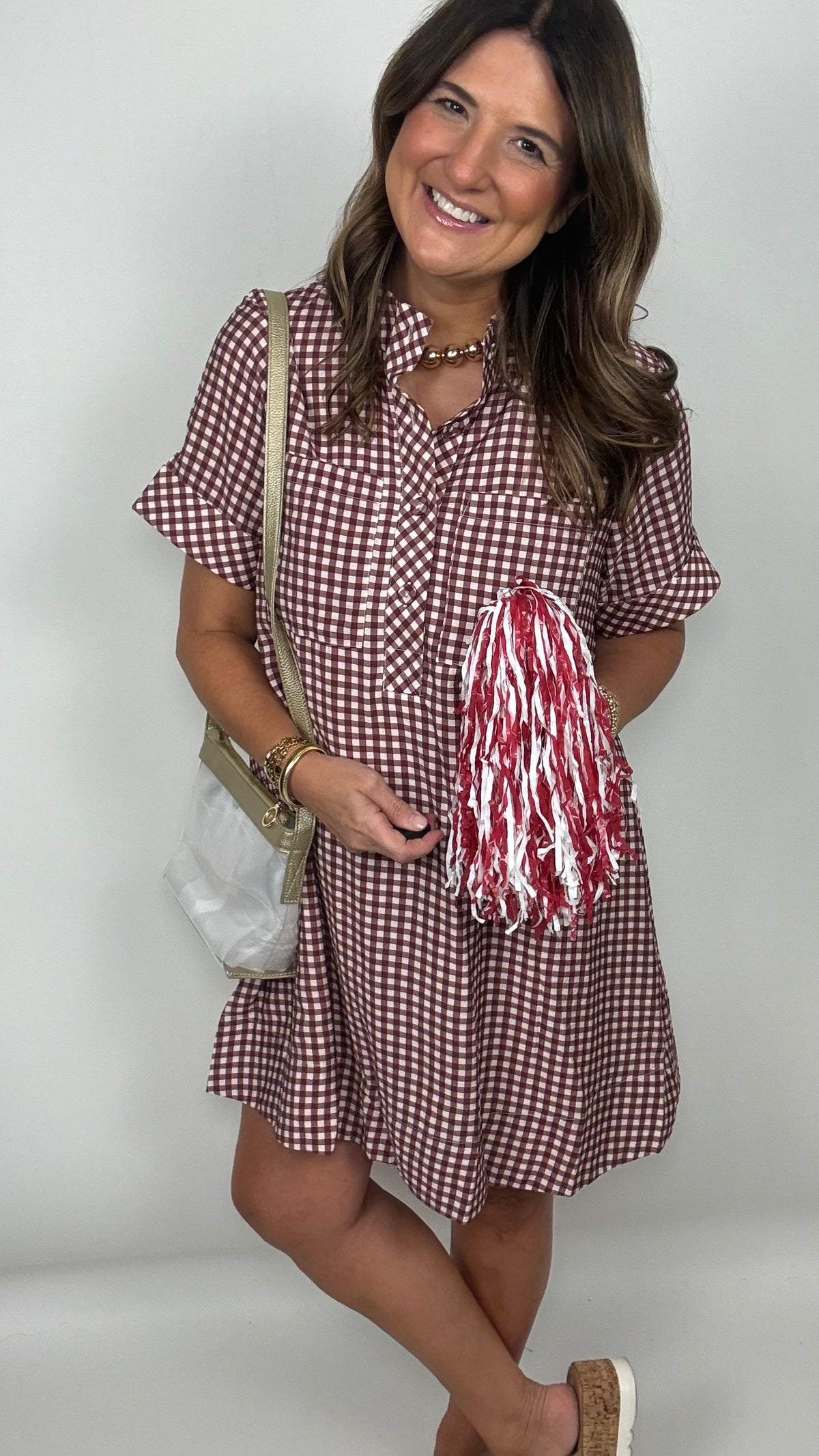 The Crimson Red Button Up High Collar Dress
