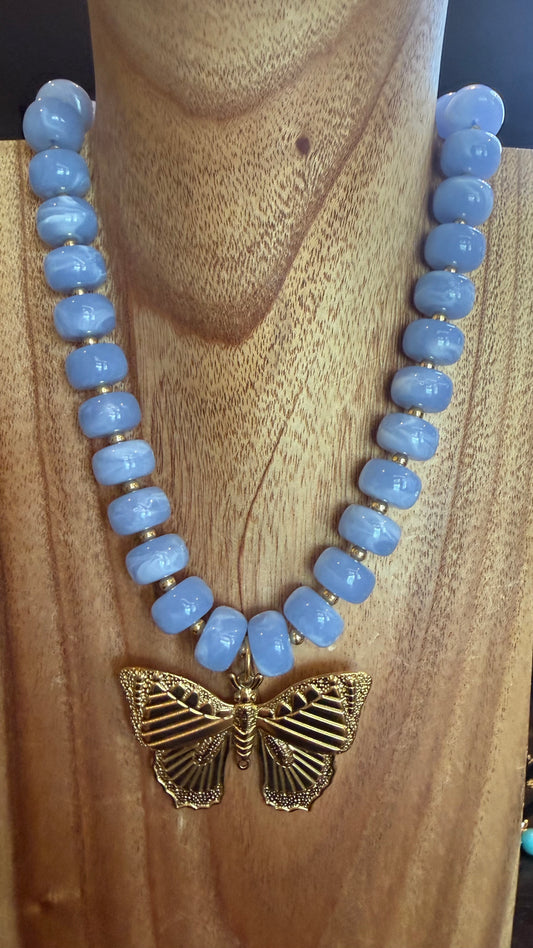 Pre-order The Large Butterfly Necklace On Blue Stone