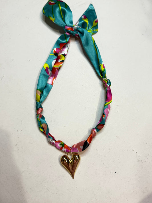 Turquoise Floral Scarf Necklace