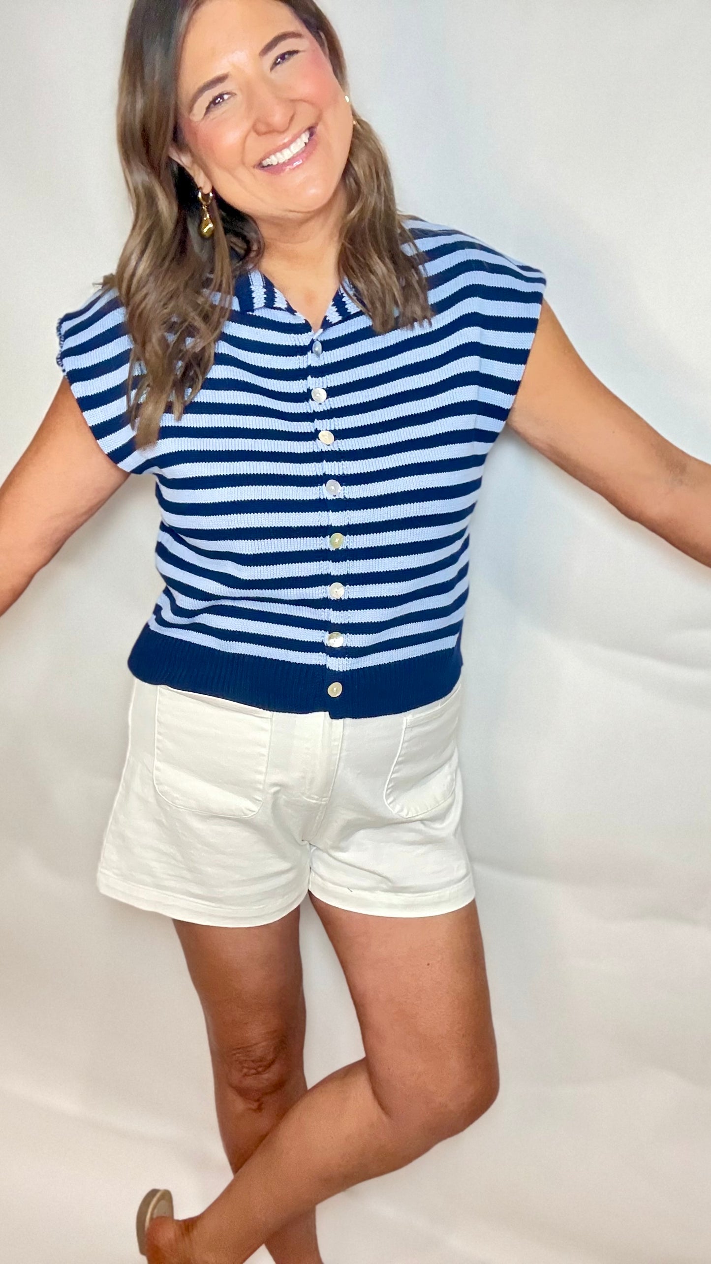 The Stripe Button Up Sweater