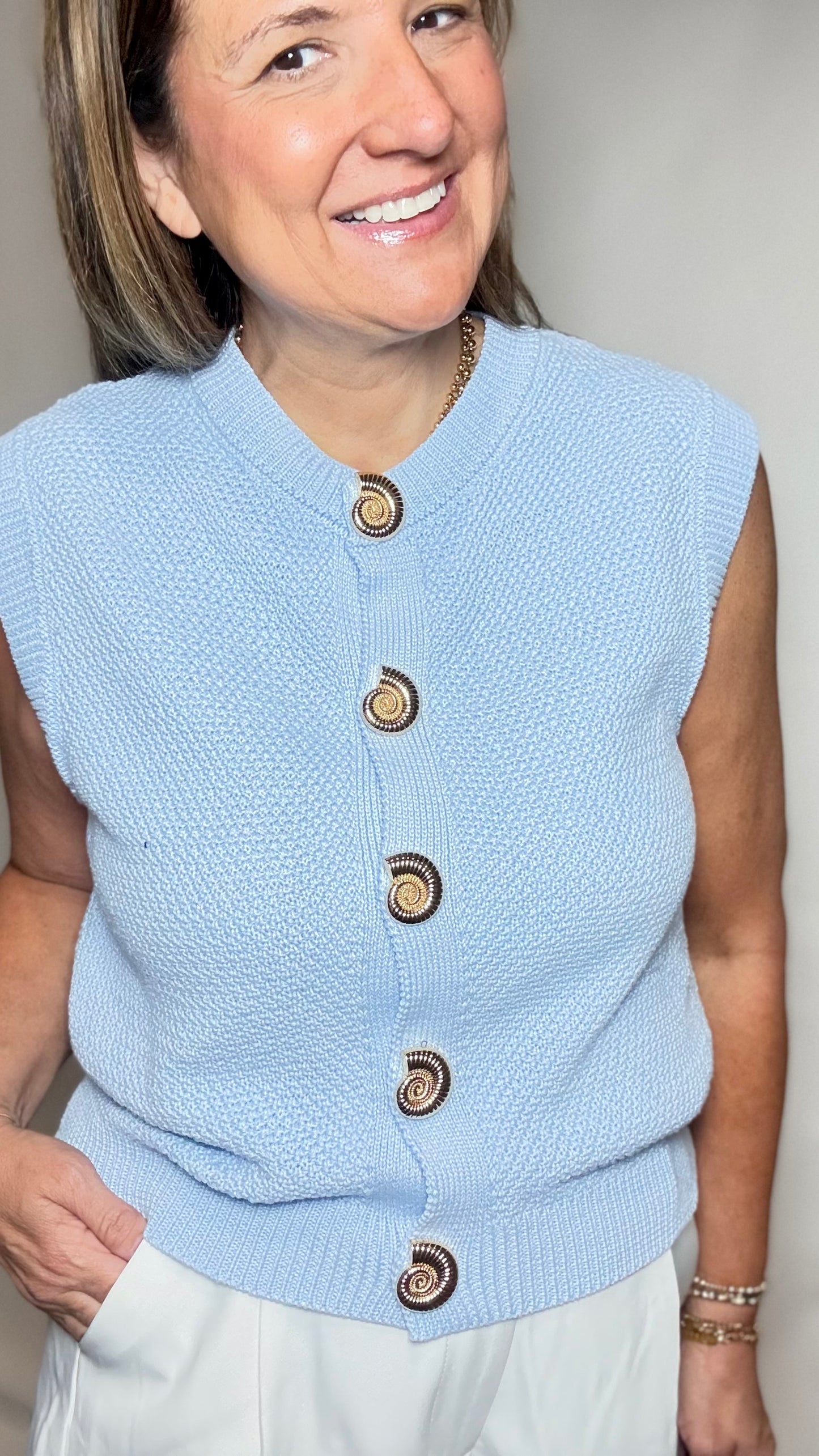 The Baby Blue Button Up Shell Sweater