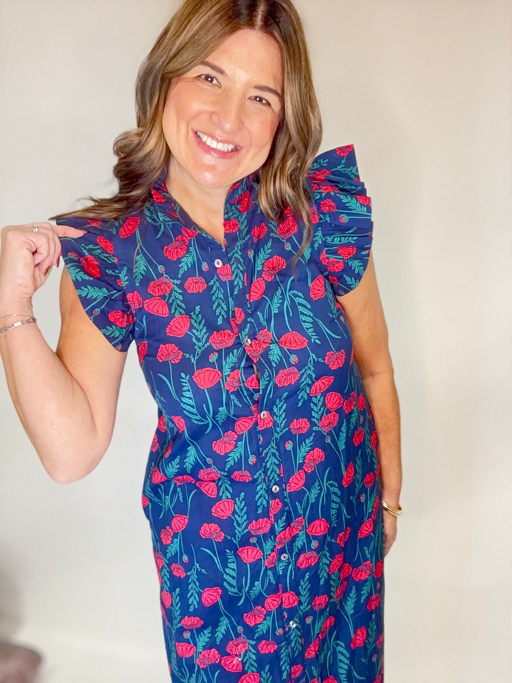 The Navy Floral Midi Dress - Triple Charm Boutique