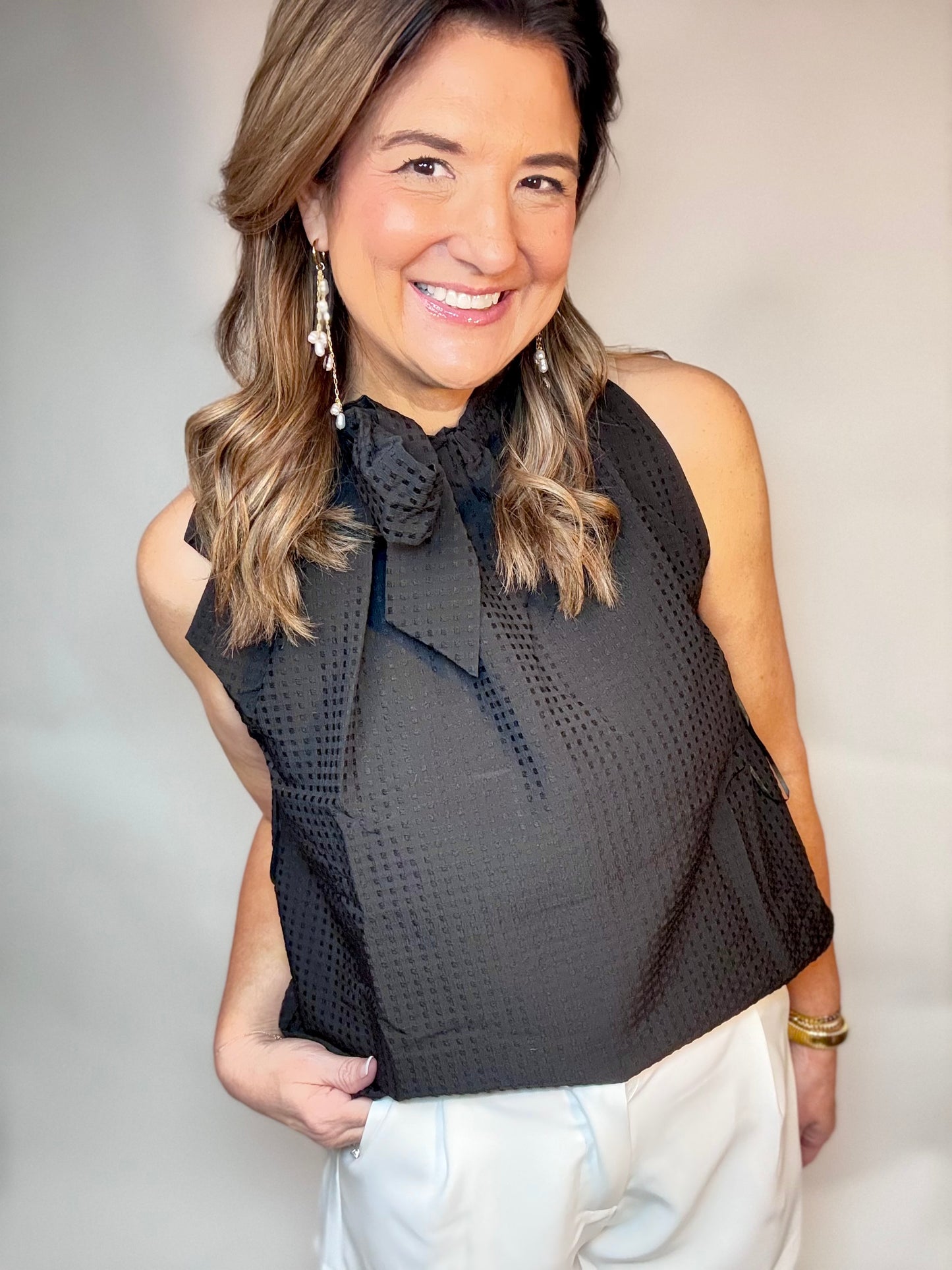 The Black Bow Tie Top