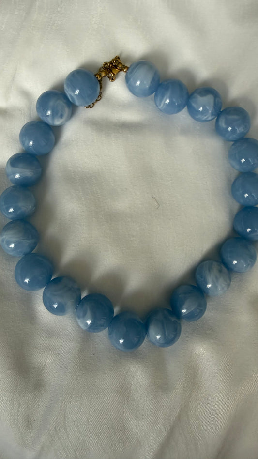 Marble Bead Necklace Baby Blue