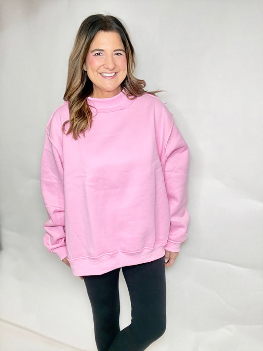 The Petal Pink Mock Neck Sweatshirt - Triple Charm Boutique