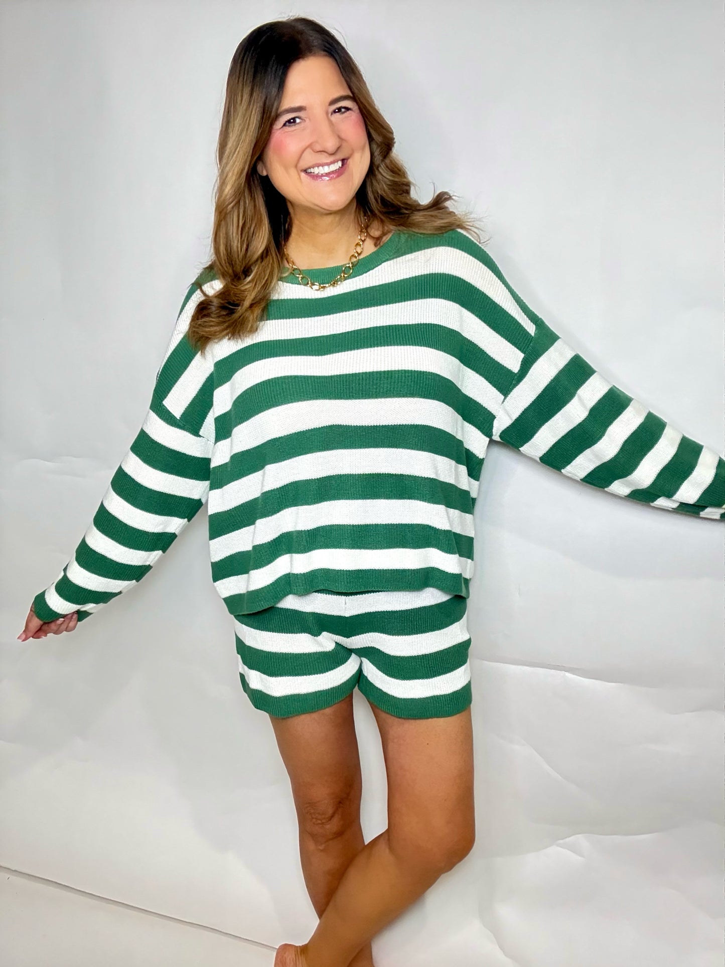 The Green Stripe Sweater Set - Triple Charm Boutique