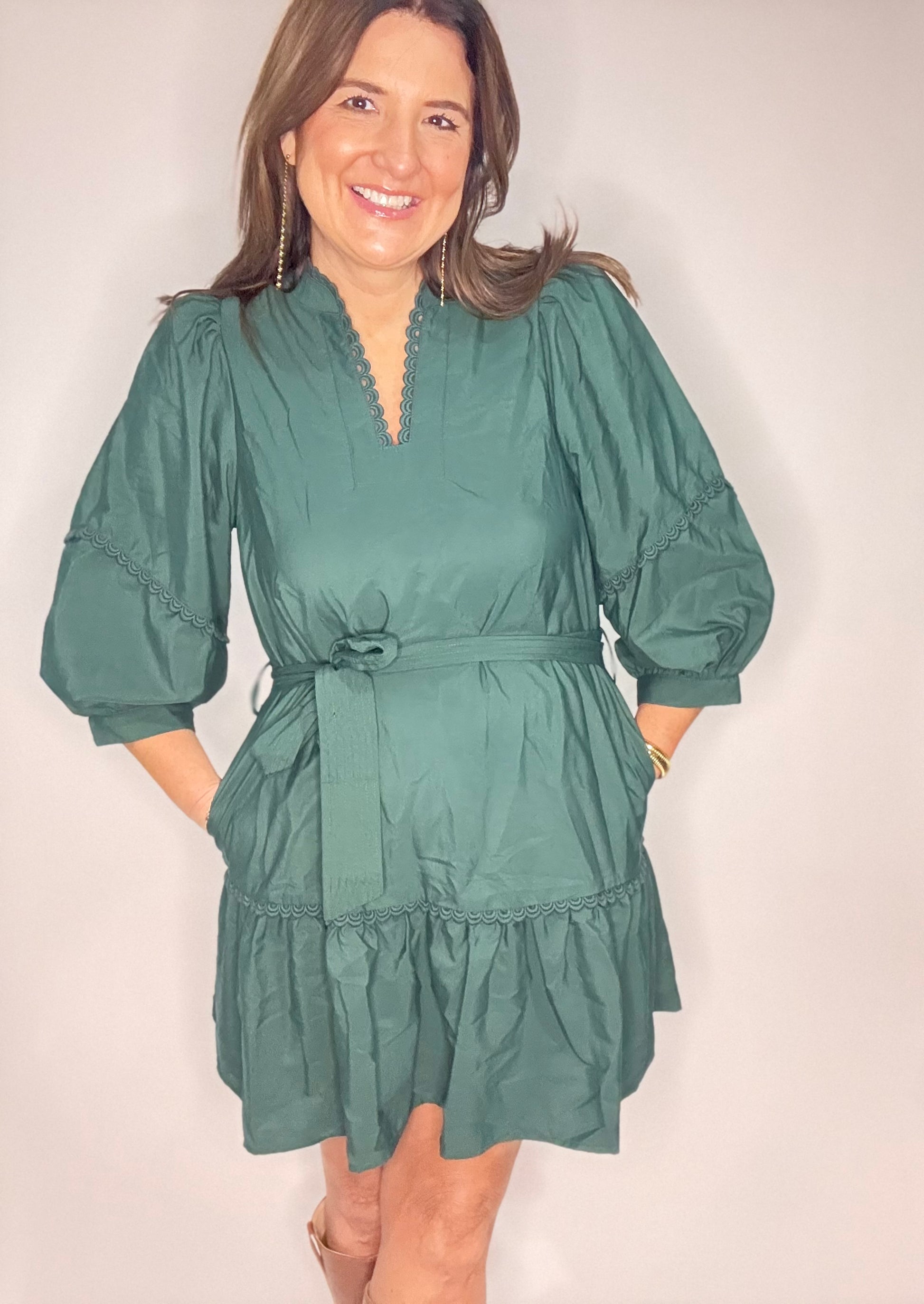 Hunter Green Mini Dress - Triple Charm Boutique