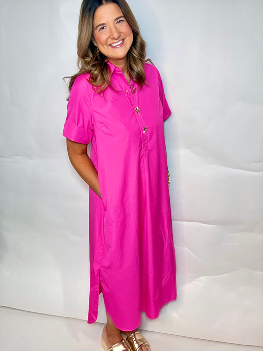 The Pretty Pink Midi Dress - Triple Charm Boutique