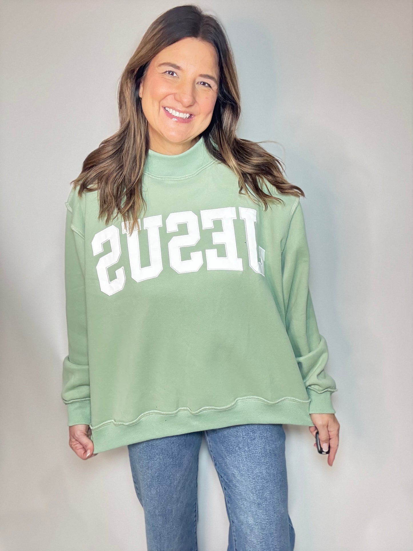 Sage Green Mock Neck Sweatshirt