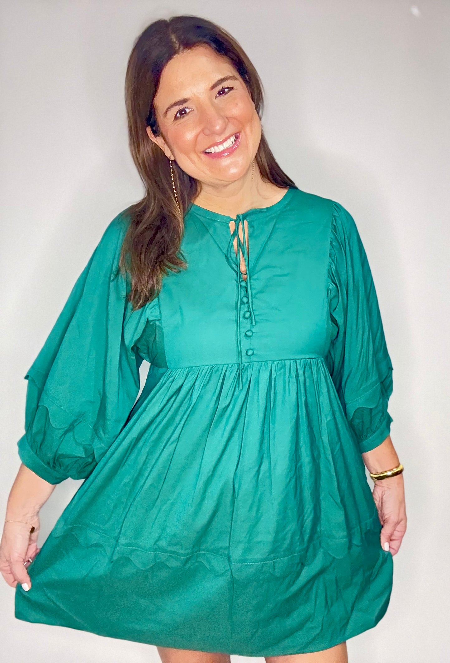 Hunter Green Front Tie Mini Dress - Triple Charm Boutique