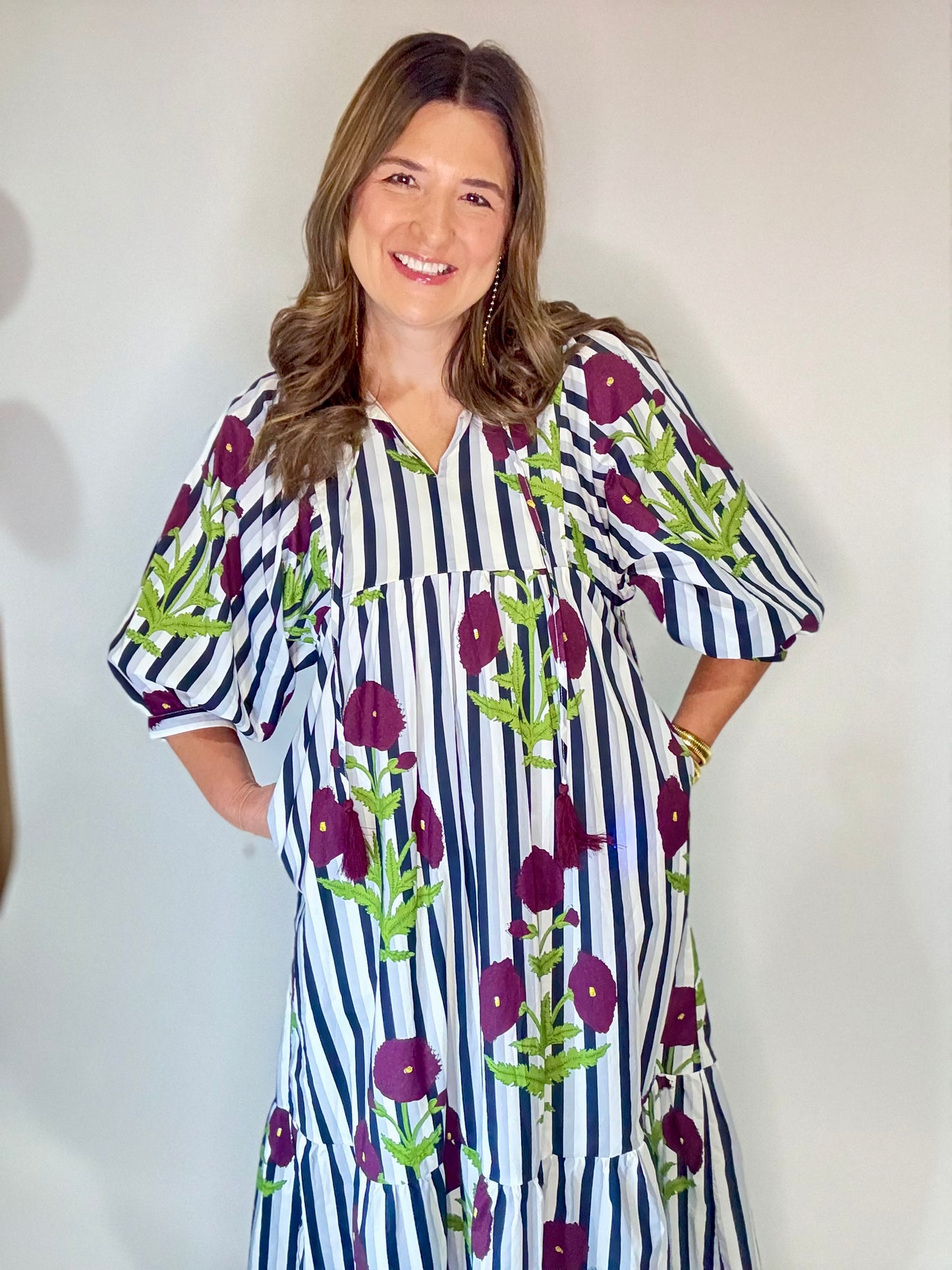 The Stripe Floral Tie Maxi Dress