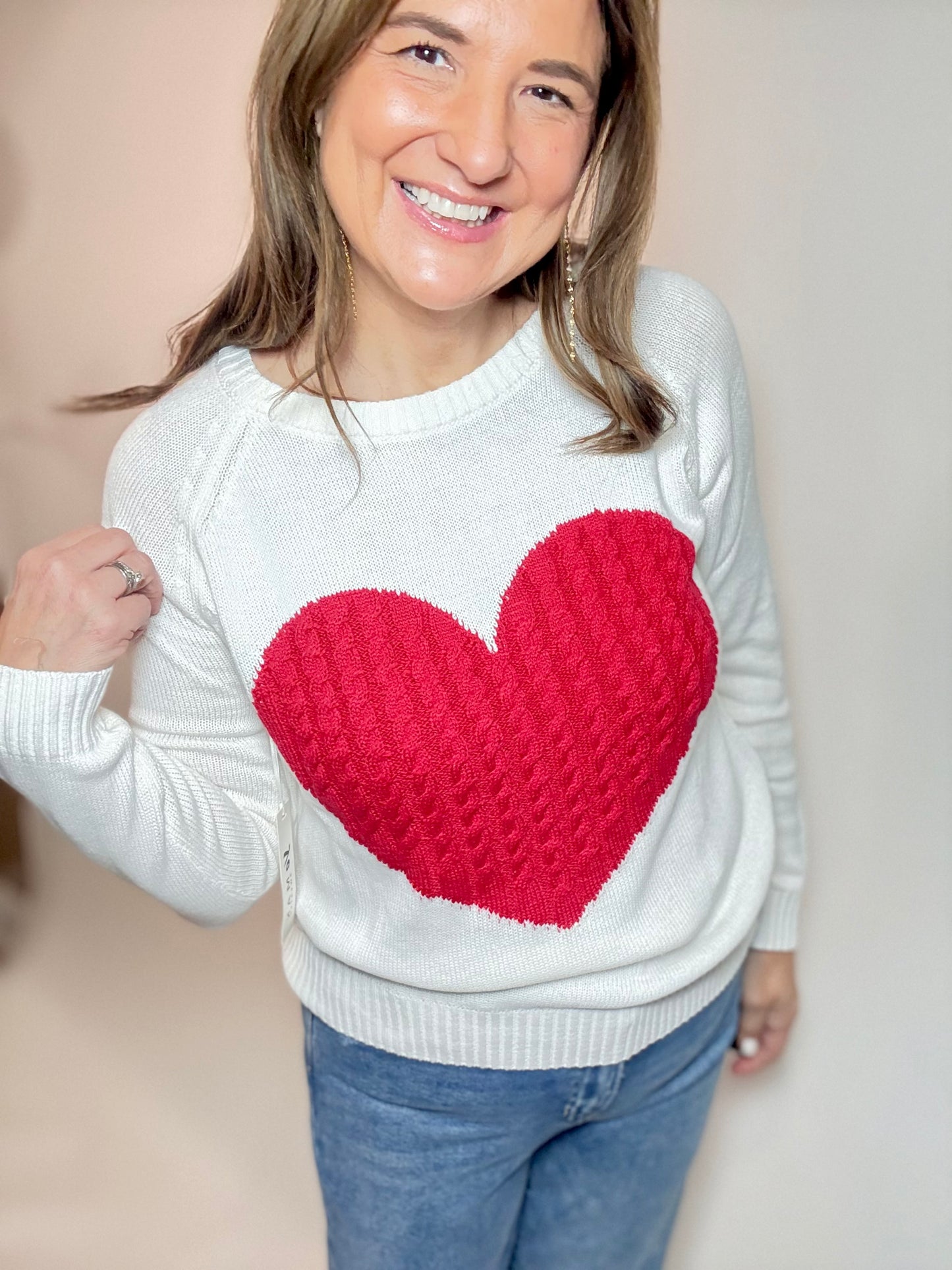 Cute Cream Heart Sweater