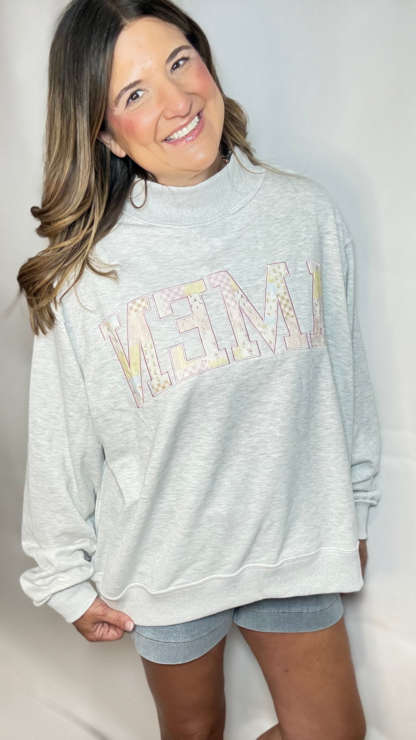 Amen Oversized Mock Neck Patchwork Sweatshirt