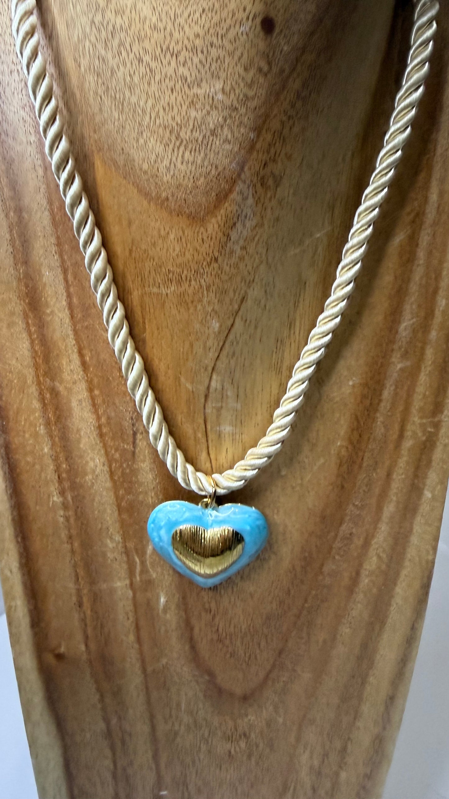 The Turquoise & Gold Necklace On White Rope