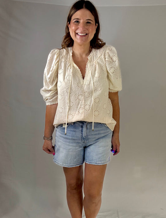 The Cream Eyelet Lace Blouse - Triple Charm Boutique