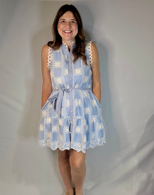 The Baby Blue Lace Mini Dress