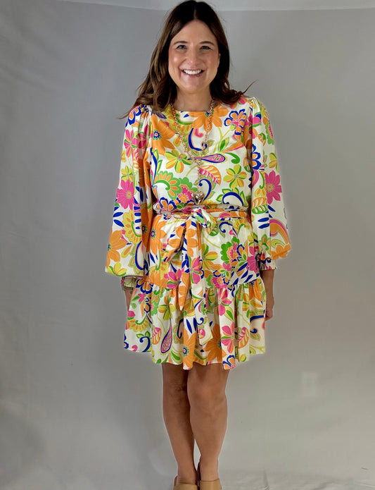 Bright Flower Tie Dress - Triple Charm Boutique