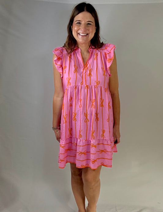 The Pink and Orange Bow Dress - Triple Charm Boutique