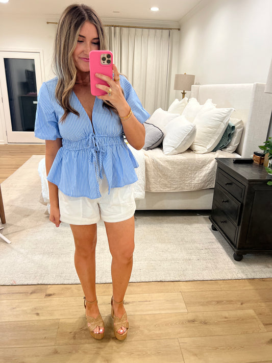 The Pretty Puff Sleeve Stripe Top - Triple Charm Boutique