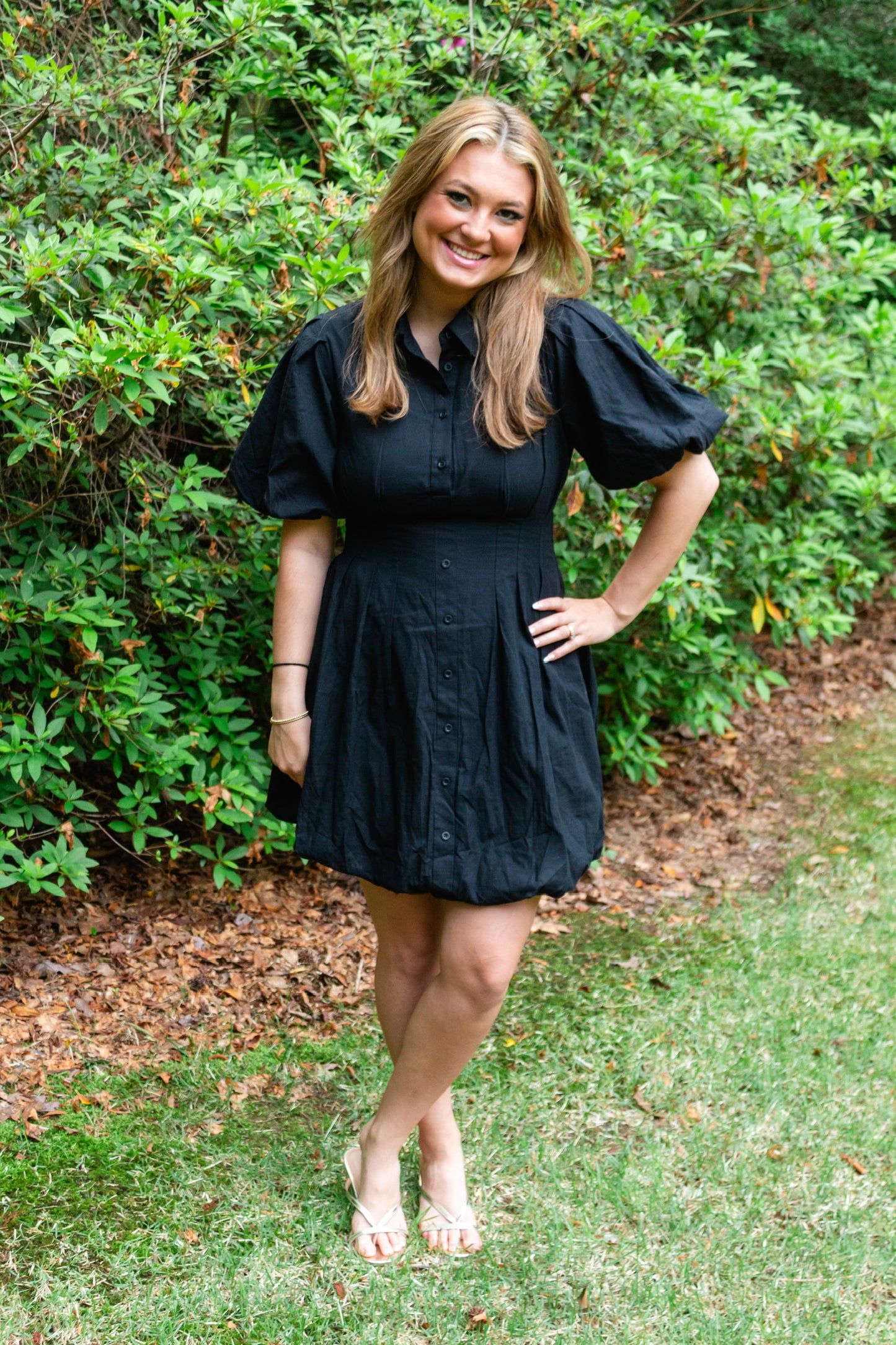 The Button Up Black Bubble Dress - Triple Charm Boutique