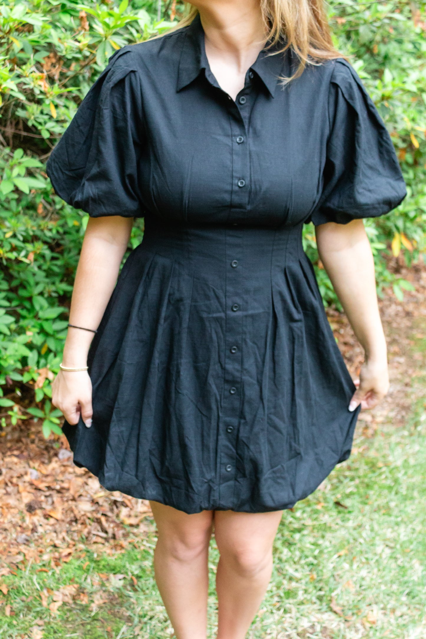 The Button Up Black Bubble Dress - Triple Charm Boutique