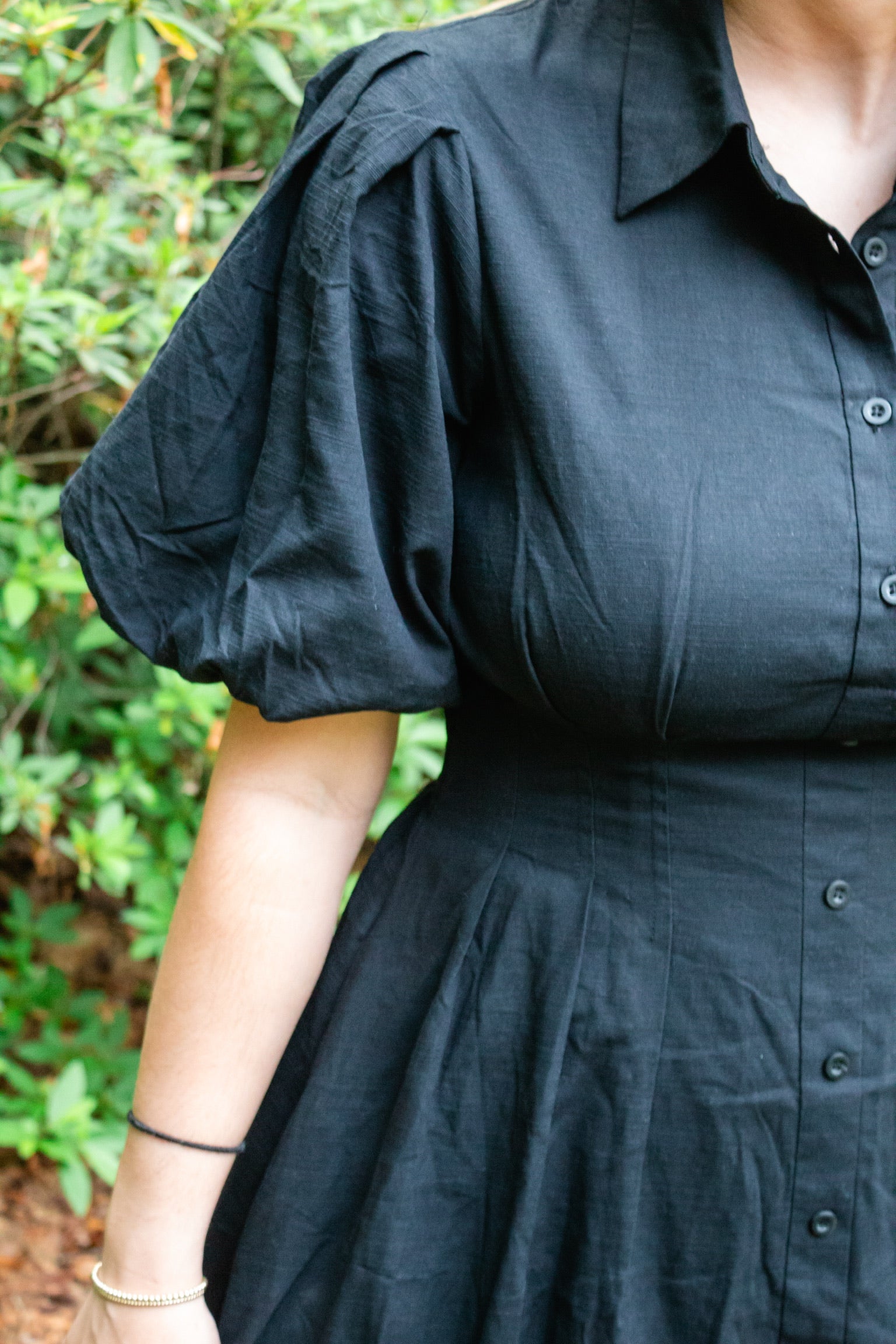 The Button Up Black Bubble Dress - Triple Charm Boutique