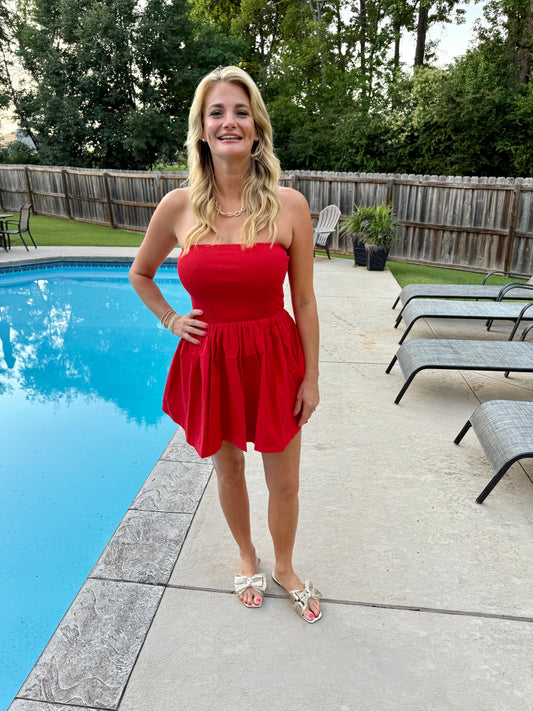 The Red Mini Strapless Dress
