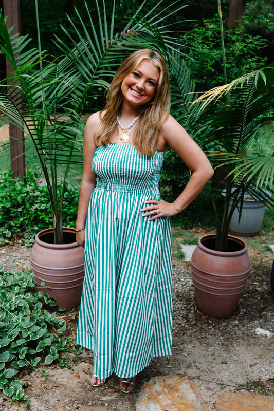 The Green Stripe Master’s Dress - Triple Charm Boutique