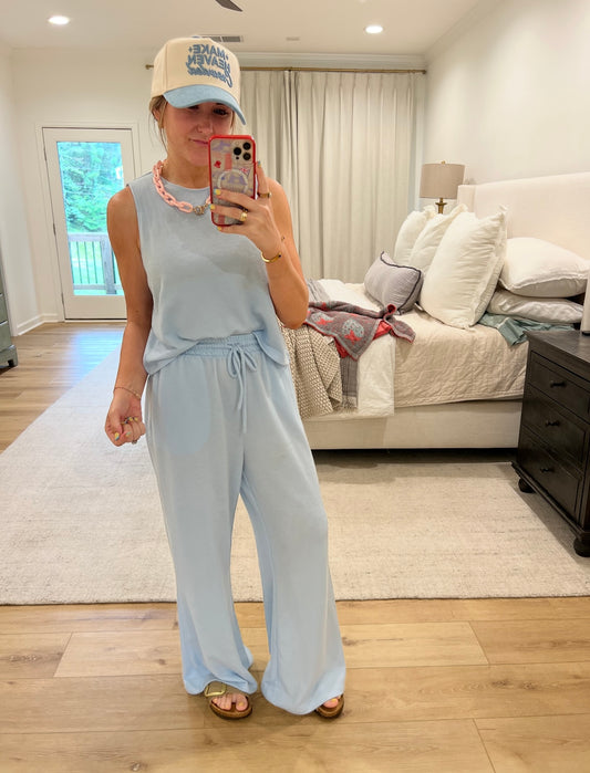 The Baby Blue Travel Pants Set - Triple Charm Boutique