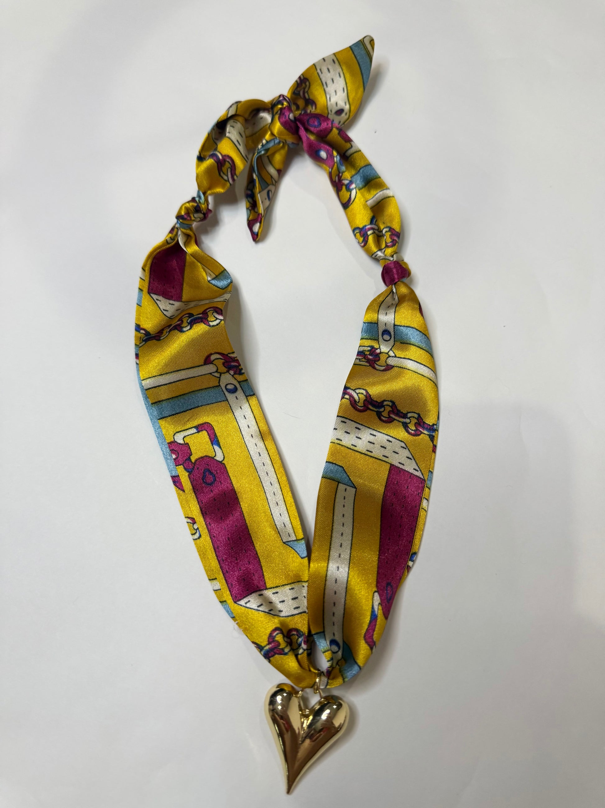 Scarf Heart Necklace in Yellow & Nautical Print - Triple Charm Boutique