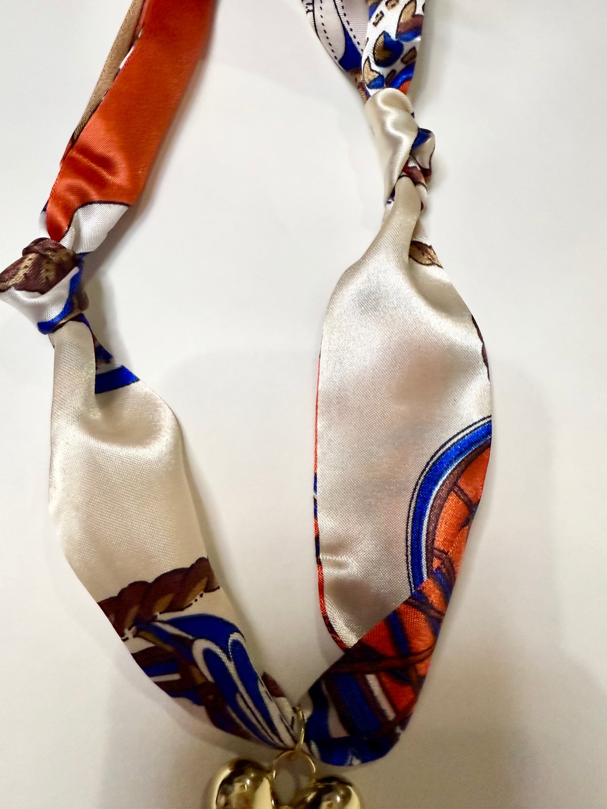 Scarf Heart Necklace in Orange & Blue Multi Print - Triple Charm Boutique