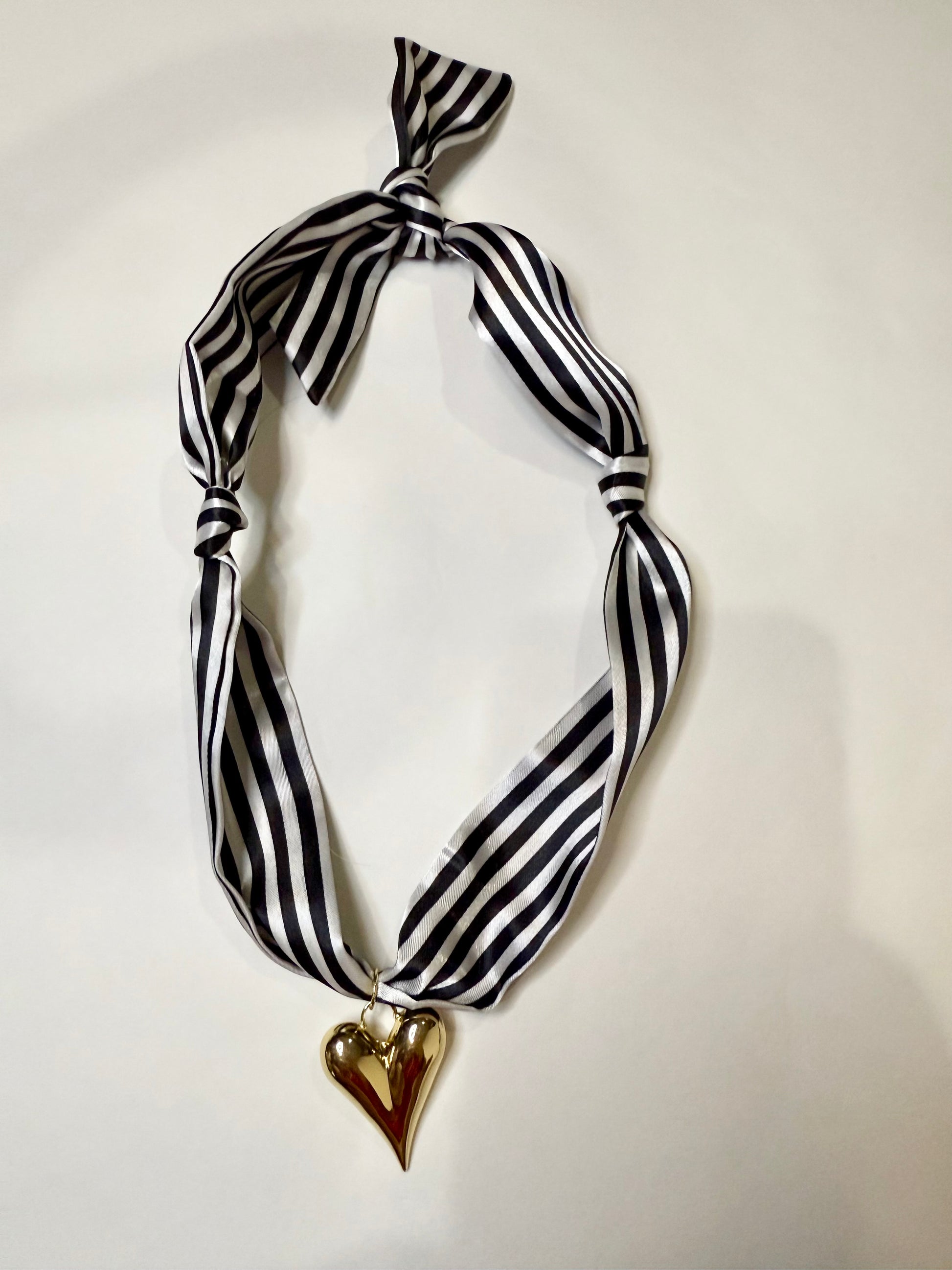 Scarf Heart Necklace in Black Stripe Print - Triple Charm Boutique