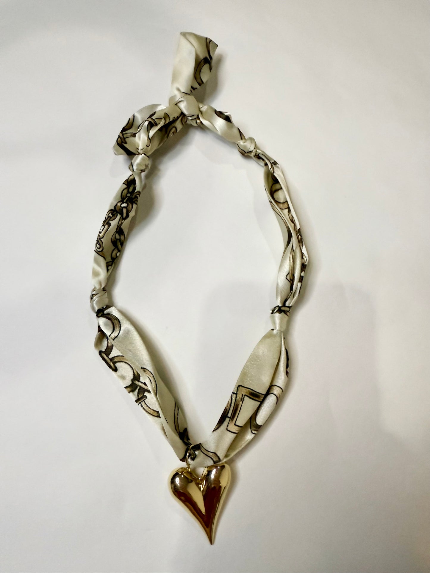 Scarf Heart Necklace in Cream & Brown Print - Triple Charm Boutique