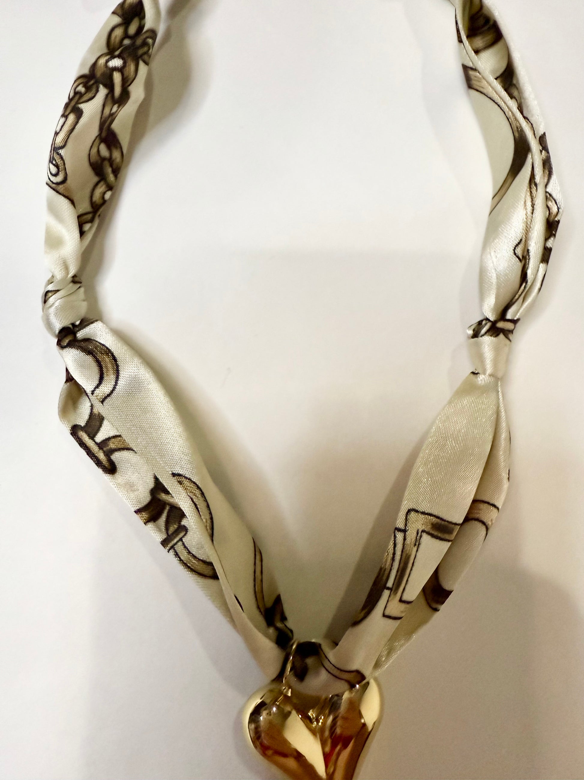 Scarf Heart Necklace in Cream & Brown Print - Triple Charm Boutique