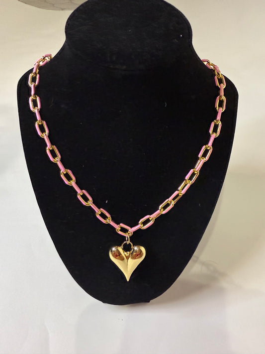 Pink Heart Gold Plated Necklace - Triple Charm Boutique