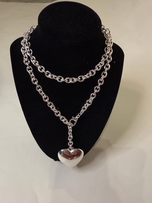Chunky Silver Heart Chain Necklace - Triple Charm Boutique