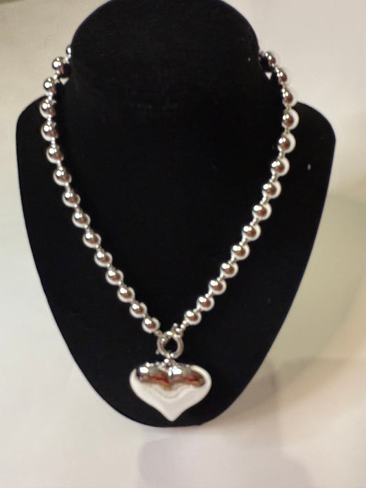 Silver Heart Beaded Statement Toggle Necklace - Triple Charm Boutique