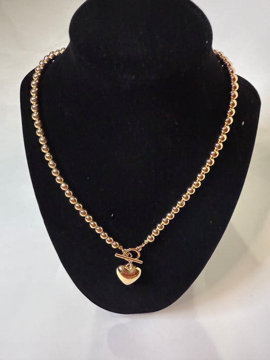 Gold Heart Beaded Mini Toggle  Necklace - Triple Charm Boutique