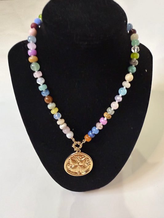 Butterfly Gold Charm Multi Stone Necklace - Triple Charm Boutique