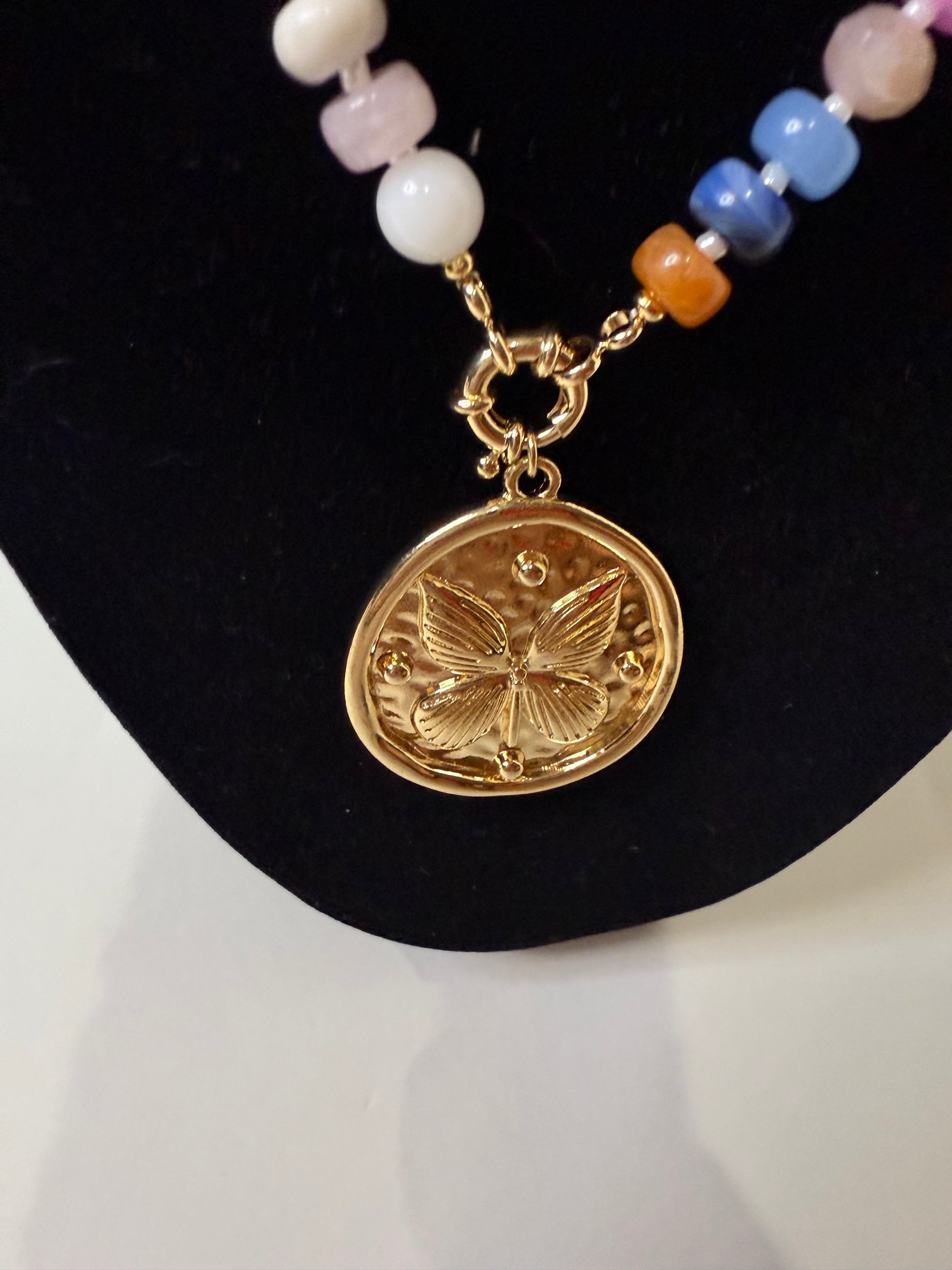 Butterfly Gold Charm Multi Stone Necklace - Triple Charm Boutique
