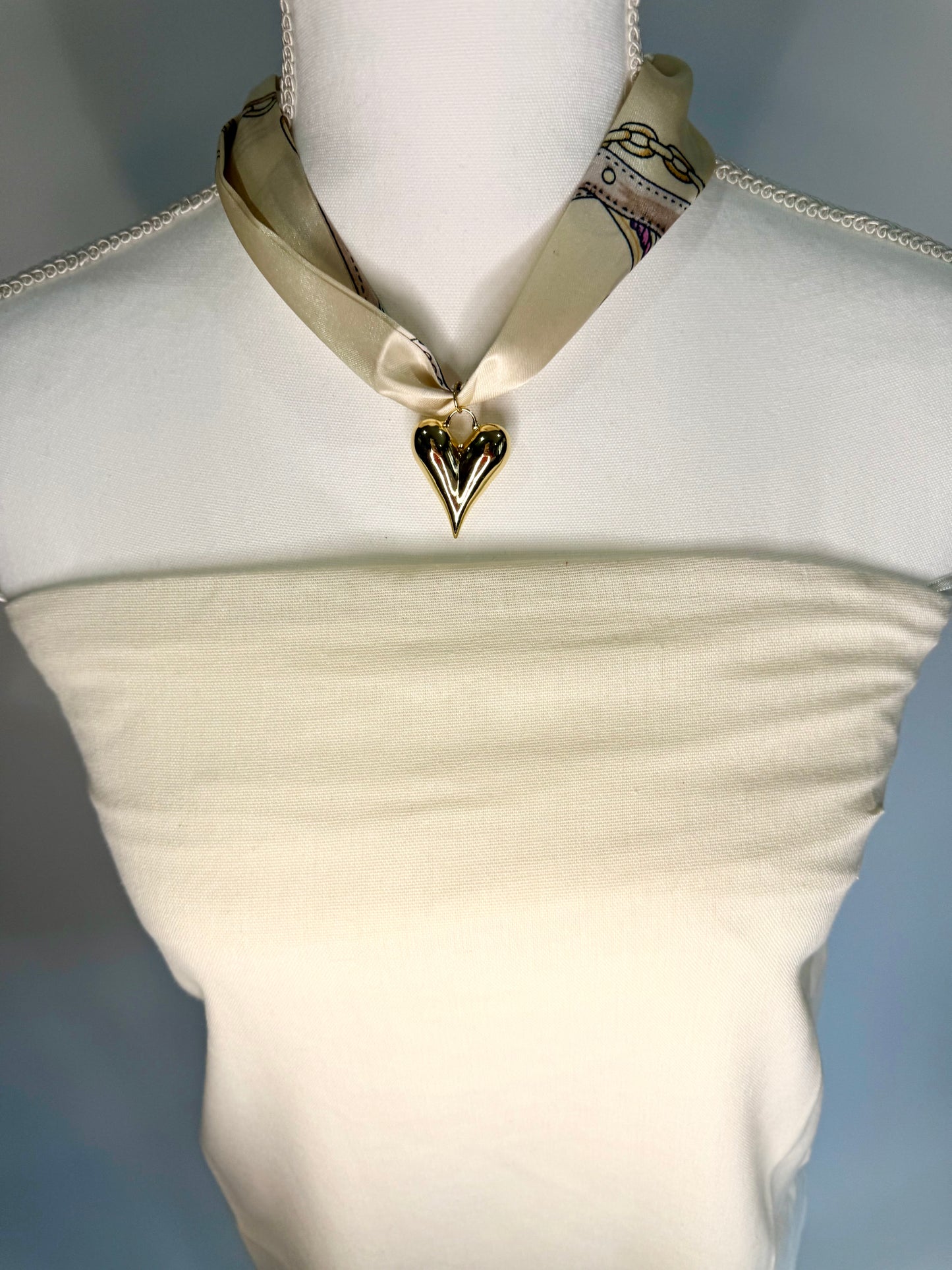 Scarf Heart Necklace in Cream & Brown Print - Triple Charm Boutique