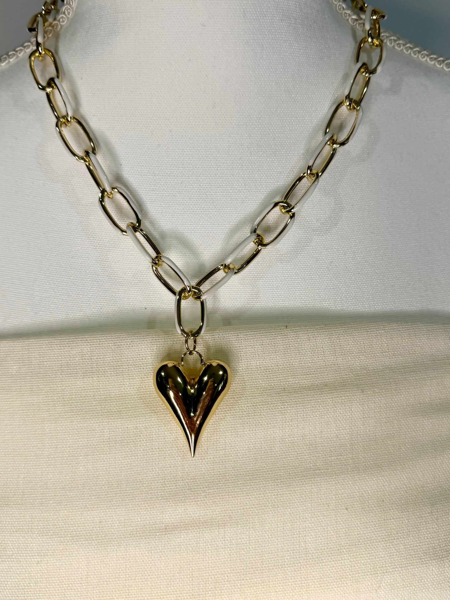 White Heart Gold Plated Necklace - Triple Charm Boutique