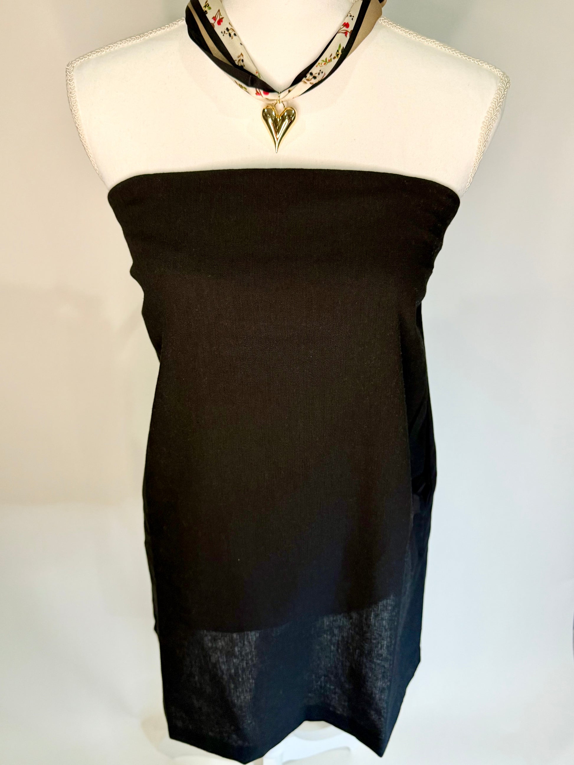 Scarf Heart Necklace in Cream & Black Floral Print - Triple Charm Boutique