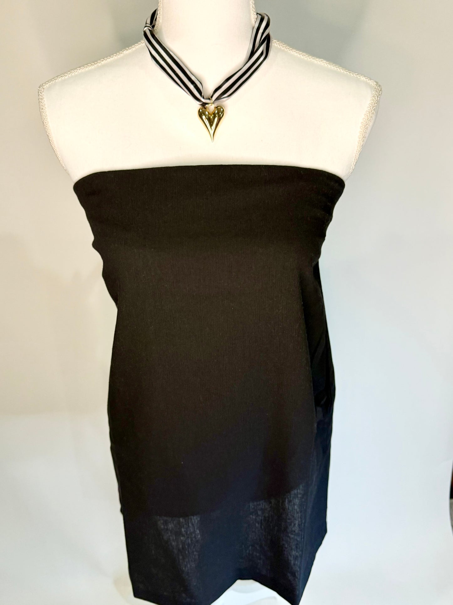 Scarf Heart Necklace in Black Stripe Print - Triple Charm Boutique