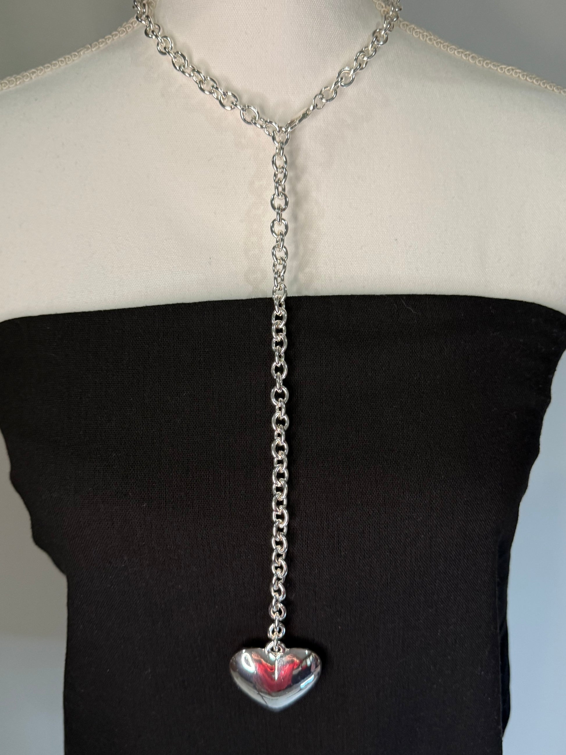 Chunky Silver Heart Chain Necklace - Triple Charm Boutique