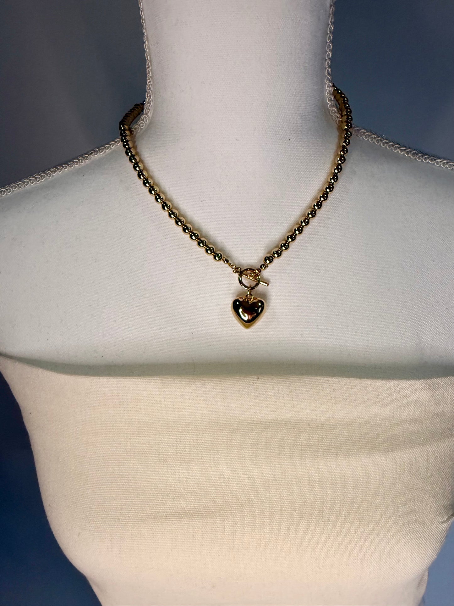 Gold Heart Beaded Mini Toggle  Necklace - Triple Charm Boutique