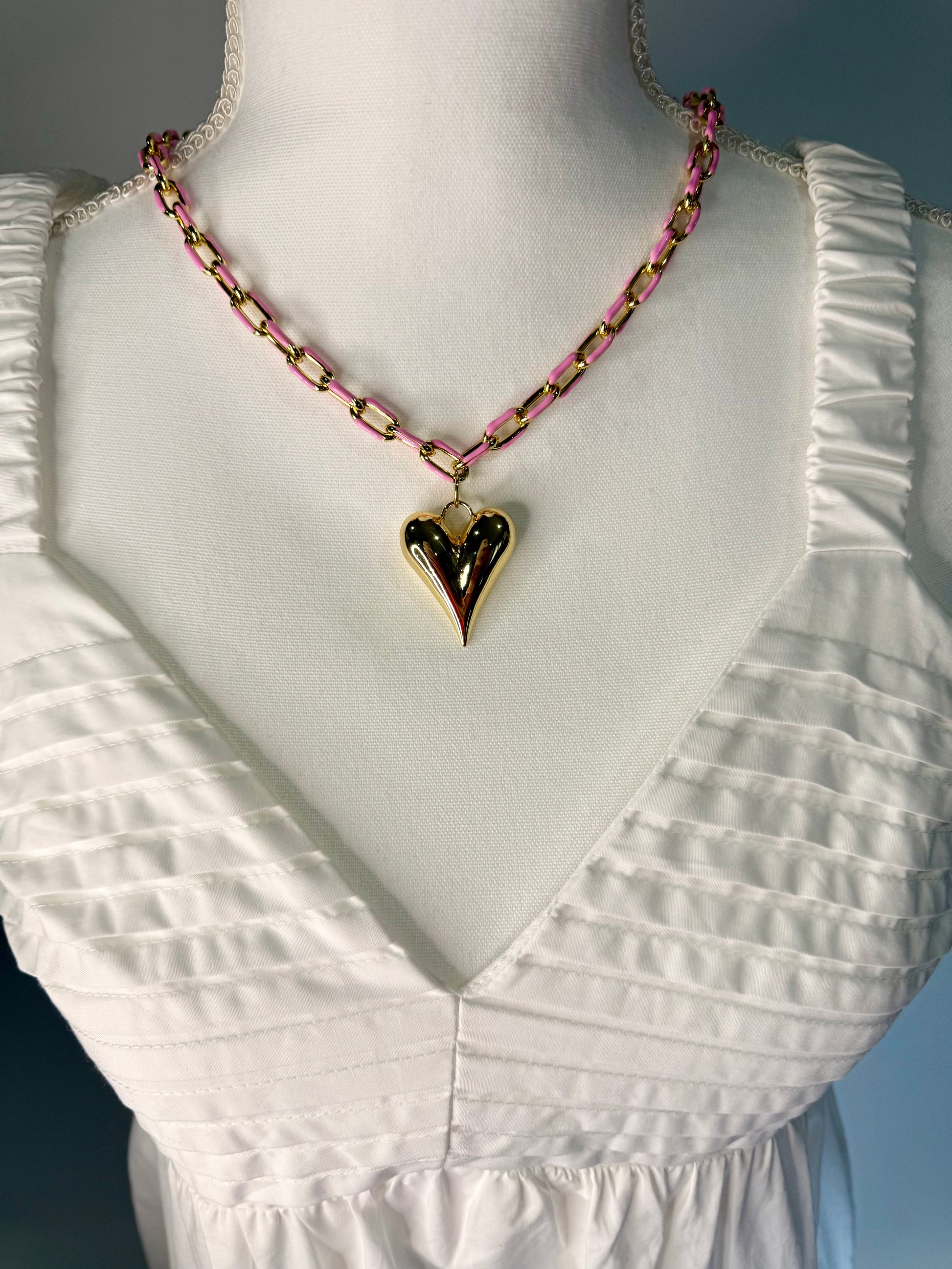 Pink Heart Gold Plated Necklace - Triple Charm Boutique