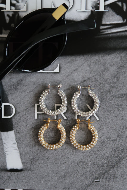 MEDIUM DIAMOND HOOPS - Triple Charm Boutique
