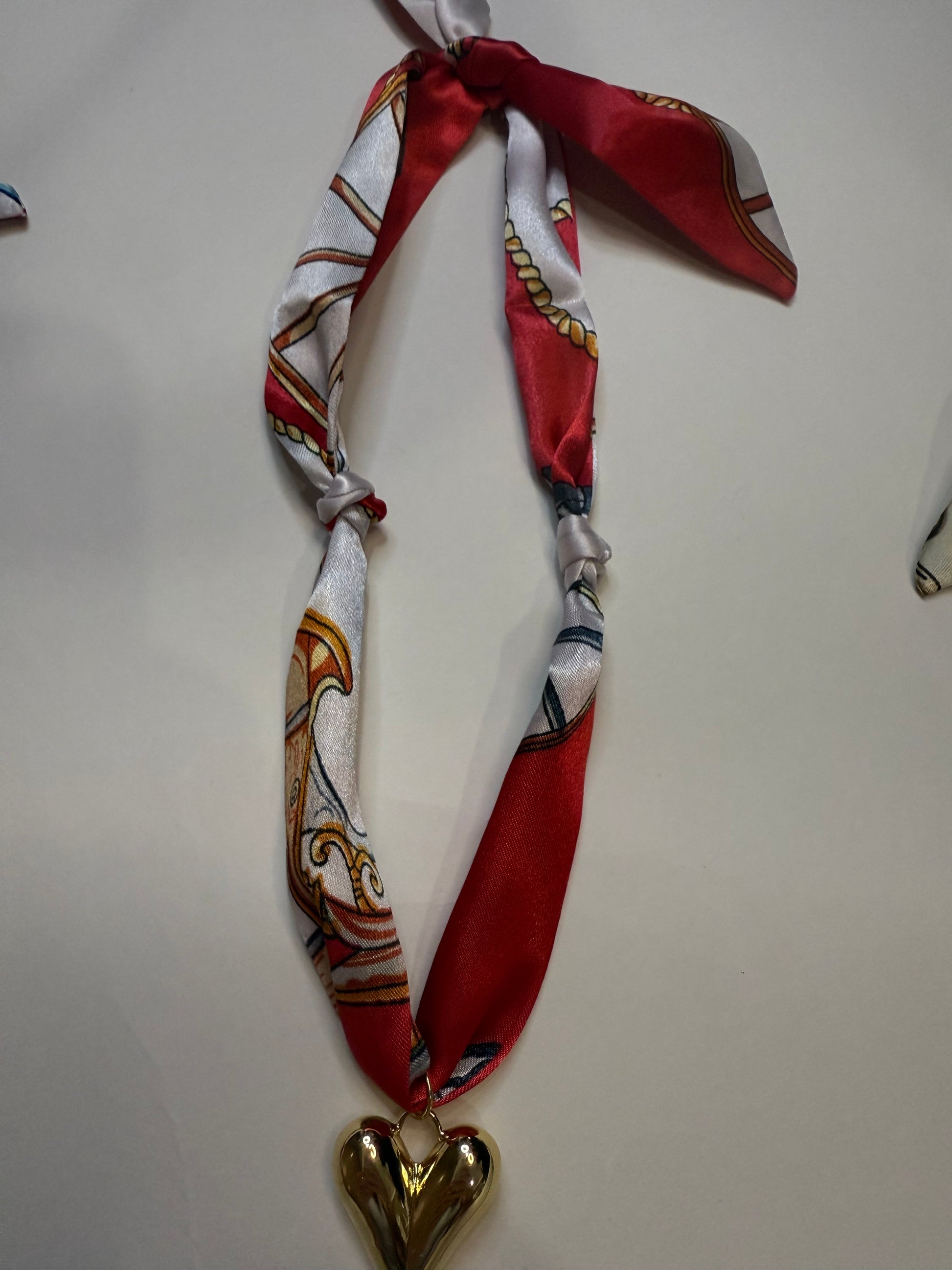 Scarf Heart Necklace in Red and White Nautical Print - Triple Charm Boutique