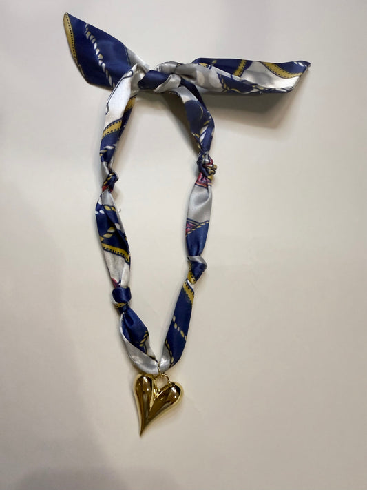 The Cream, Blue, & Hint Of Pink Gold Plated Heart Scarf Necklace - Triple Charm Boutique